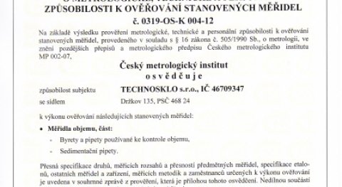 Osvědčení způsobilosti AMS (Autorizované metrologické středisko)