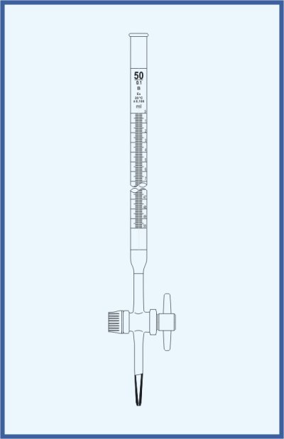 Burettes straight form, QUALICOLOR - with straight stopcock - PTFE key, with Schellbach stripe, class B