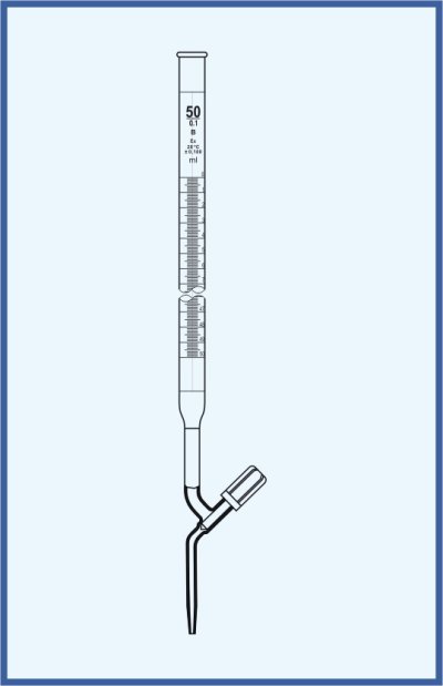 Bürette gerade Ausführung, QUALICOLOR - mit geradem PTFE-Ventil - mit Schellbach-Streifen, Klasse B