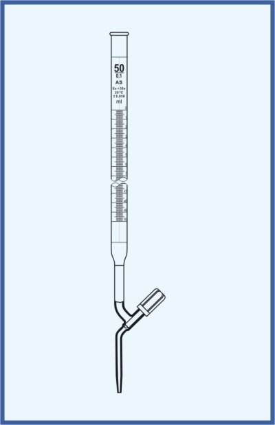 Burettes straight form, QUALICOLOR - with straight PTFE valve - with Schellbach stripe, class AS