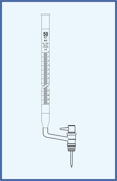 Bürette gerade Ausführung, QUALICOLOR - seitliches Küken - seitliches PTFE Küken, Schellbach, Klasse AS