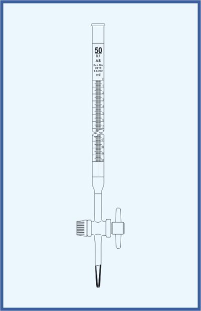 Bürette gerade Ausführung, QUALICOLOR - mit Einweghahn - PTFE-Küken, mit Schellbach-Streifen, Klasse AS