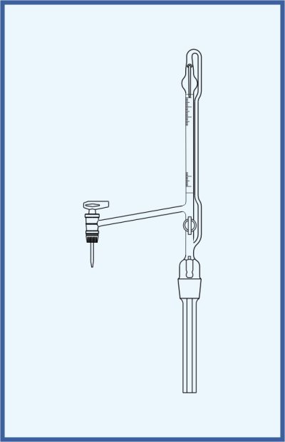 Automatic burettes according to Pellet - lateral key, QUALICOLOR - lateral glass key, with intermediate stopcock with glass key, with Schellbach stripe, class B