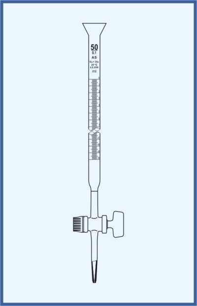 Burettes with conical cup, QUALICOLOR - with straight stopcock - glass key, class AS